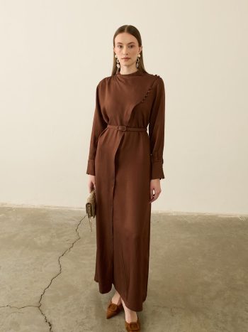 Olivia Off-Shoulder Ruffled Elegant Dress BROWN