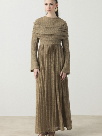 Shoulder Ruffle Lace Tulle Dress - Olive Green