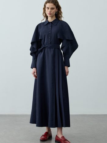 Navy Blue Dress with Cape Detail