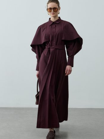 Cape Detail Dress in Mulberry