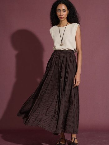Tulle Skirt with Visible Stitching in Bitter Coffee