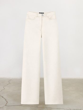 Ecru Cotton Pants with Mother-of-Pearl Buttons