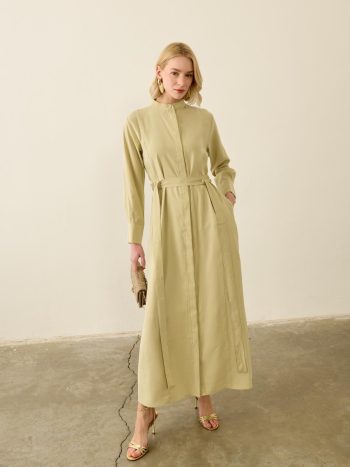 Sevi Hakim Yaka Kemeri Lastikli Modal Elbise ADAÇAYI