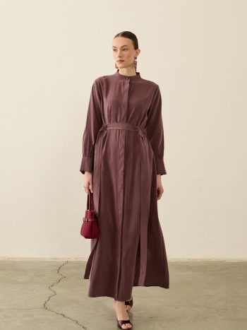 Sevi Hakim Yaka Kemeri Lastikli Modal Elbise MÜRDÜM