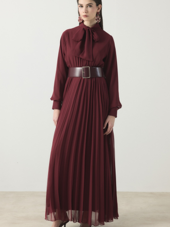 Soley Chiffon Dress with Skirt - Burgundy
