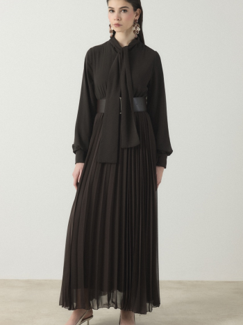 Soley Chiffon Dress with Skirt - Coffee