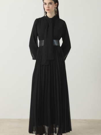 Soley Chiffon Dress with Skirt - Black