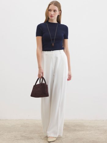 Tek Pileli Palazzo Ekru Pantolon