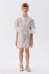 Tyess Girls' Feather Detail Glitter Dress