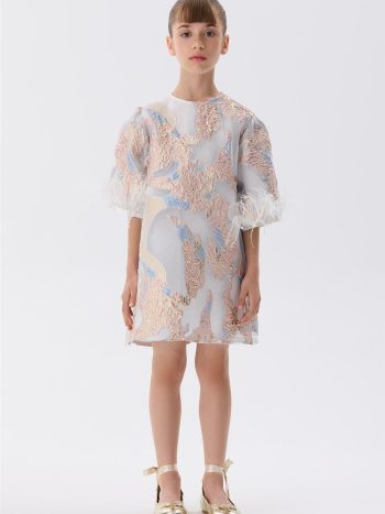 Tyess Girls' Feather Detail Glitter Dress