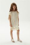 Tyess Girls' Ecru Flower Detail Knit Dress