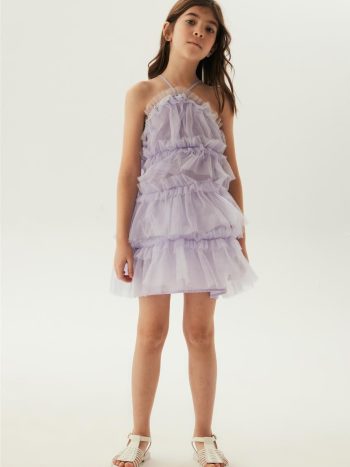 Tyess Girls' Lilac Strapless Dress with Bow