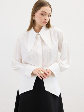 Long Collar Shirt in Ecru