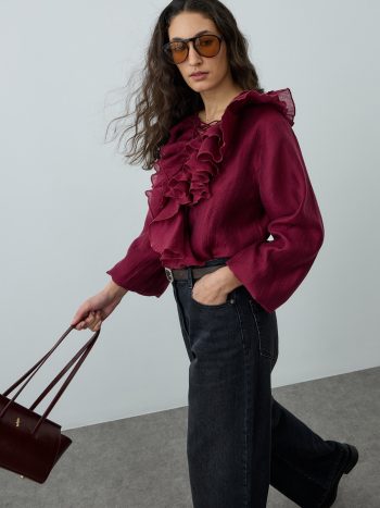 Volanlı Liyosel Bluz Bordo