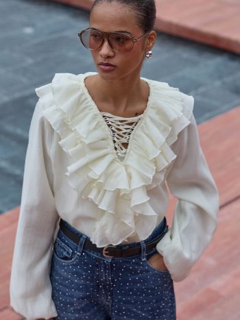 Ecru Lyocell Blouse with Flounce