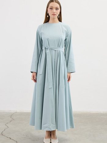 Flounce Poplin Dress in Moss Green