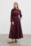 Plum Poplin Dress with Frills
