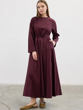 Volanlı Poplin Elbise Mürdüm