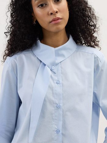 Collar Detail Cotton Shirt in Ice Blue
