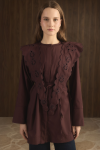 Dacron Shirt with Collar Embroidery - Burgundy