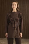 Yoke Embroidered Dacron Shirt - Coffee