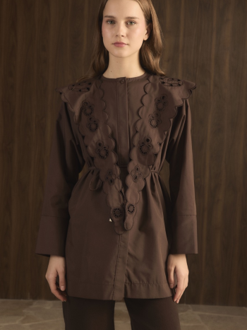 Yoke Embroidered Dacron Shirt - Coffee