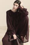 Chiffon Set with Ruffled Neckline and Sleeves - Burgundy