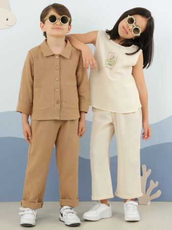 Yakalı Müslin Takım Camel