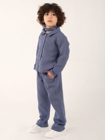 Horizon Blue Collared Muslin Set