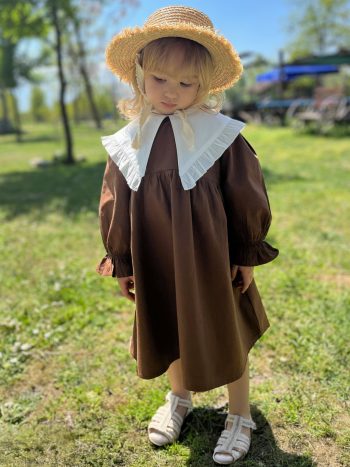 Ruffle Collar Dress in Coffee