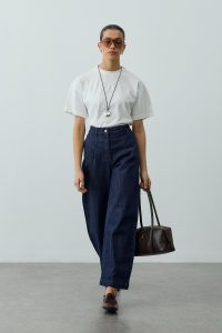 Yüksek Bel Pilili Bomb Denim Pantolon Lacivert