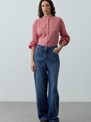 Yüksek Belli Straight Denim Pantolon Lacivert