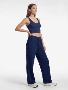 Ribbed Waist Drawstring Pocket Wide-Leg Sweatpants