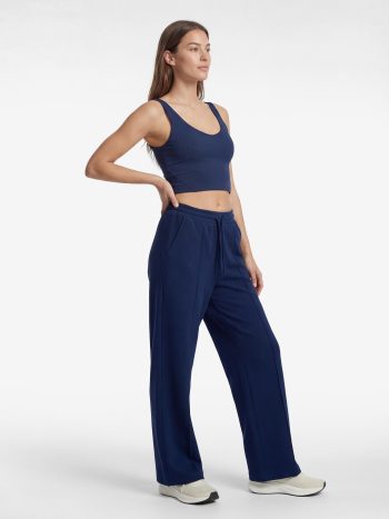 Ribbed Waist Drawstring Pocket Wide-Leg Sweatpants
