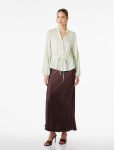 Shawl Collar Long Puff Sleeve Tie-Waist Chiffon Blouse