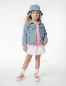 Girl's Cotton Long-Sleeve Bow-Embroidered Pocket Denim Jacket