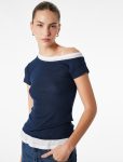 Slim Fit Contrast Detail Short Sleeve Boat Neck T-Shirt