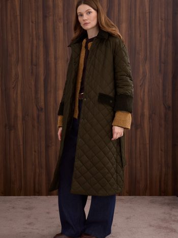 Long Quilted Coat Dark Khaki
