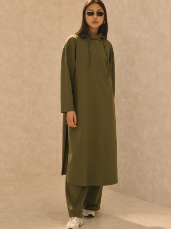 Hooded Long Sweatshirt in Khaki