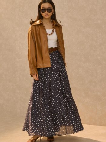 Pleat Detailed Leather Jacket Tan