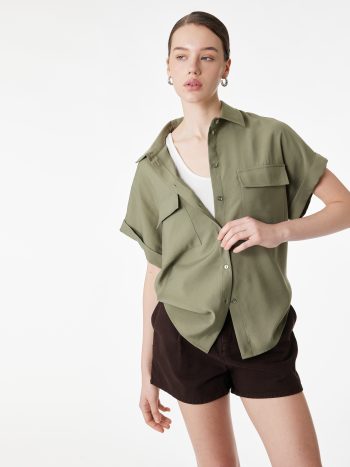 Regular Fit Viscose Copper Fabric Pocket Short Sleeve Shirt
