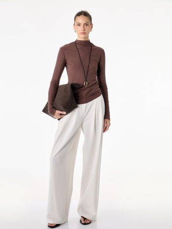 Koyun Yünü Karışımlı Slim Fit Uzun Kollu Dik Yaka Tişört