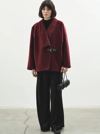 Burgundy Trench Coat with Belt Buckle