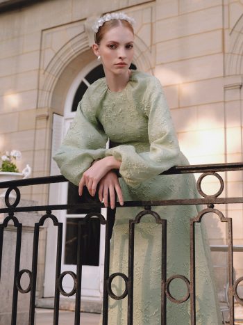 Jacquard Organza Evening Dress in Mint Green