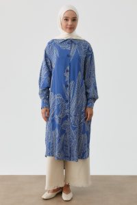 Yaprak Desenli Tunik - İndigo