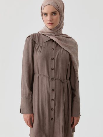 Coffee Ruffle-Gathered Tunic