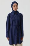 Ruffled Gather Tunic - Navy Blue