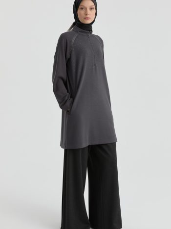 Reglan Kol Detaylı Tunik - Antrasit