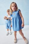 Bear-Print Sleeveless Denim Dress for Baby Girls