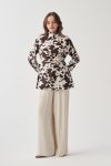 Bitter Coffee-Dalmatian Pattern Belted Blouse